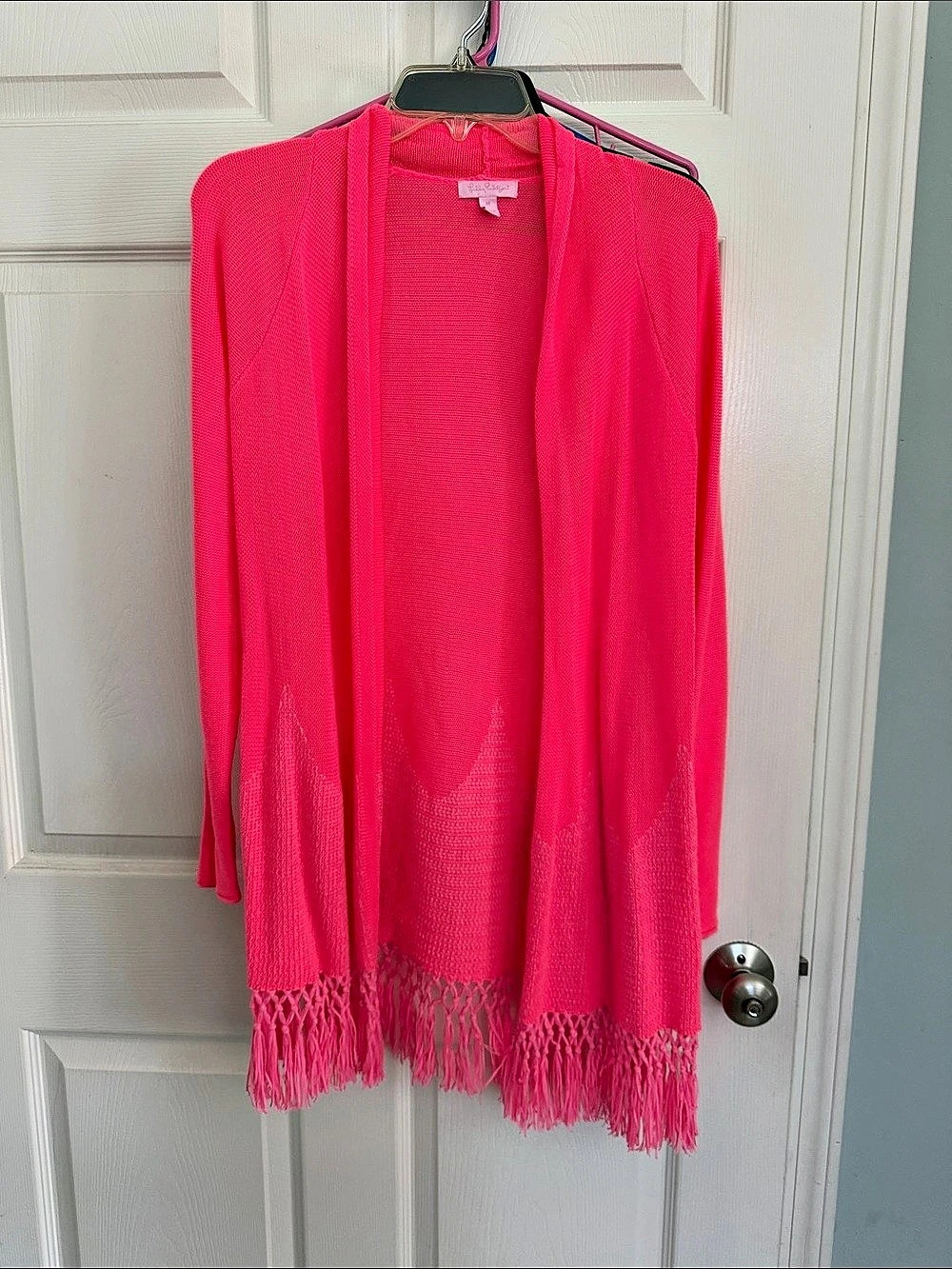 Lilly Pulitzer Pink Fringe Cardigan Size Medium Like New